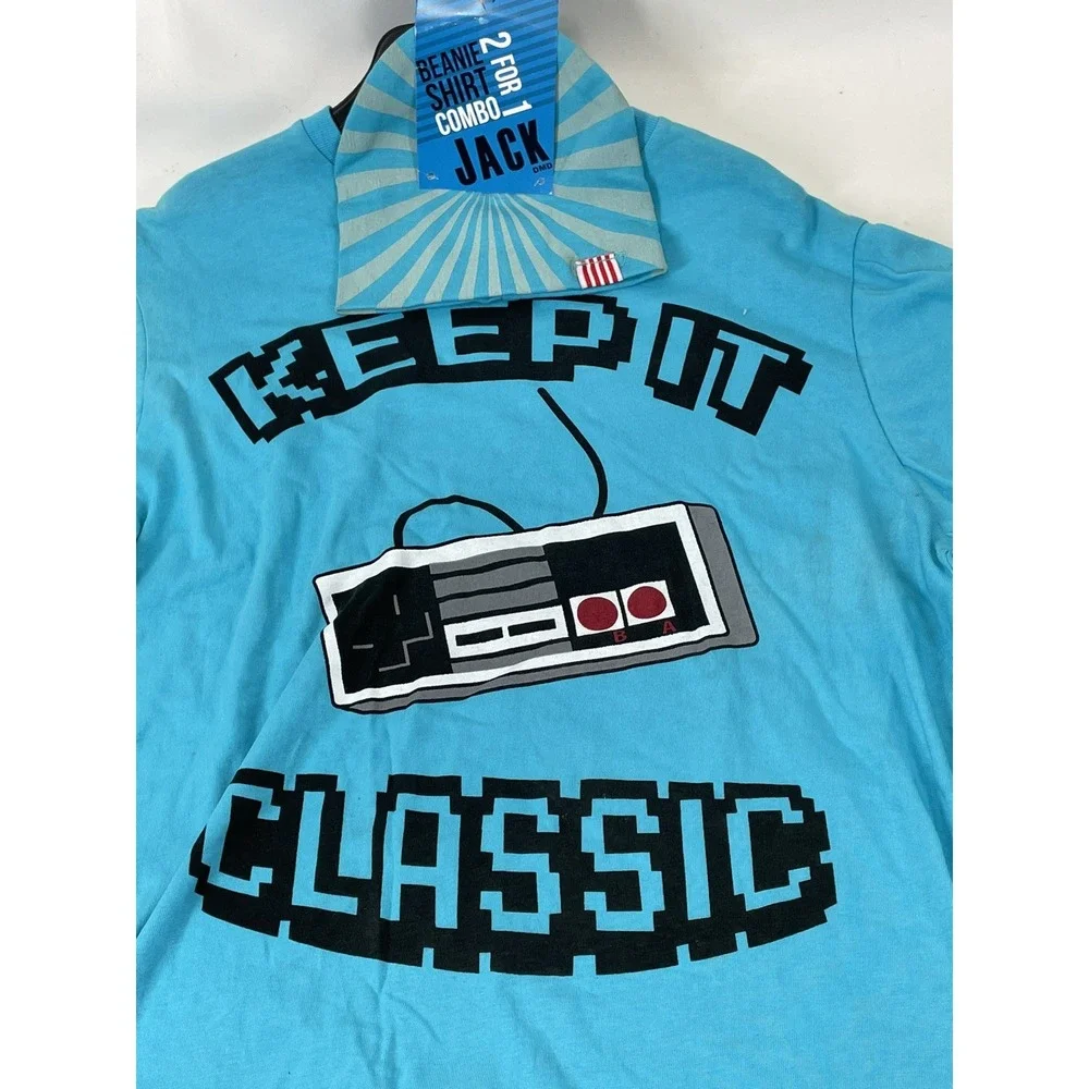 Retro Video Game Shirt‎ Beanie Combo Boys Size XL Blue Jack DMD Keep It Classic